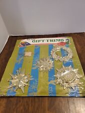 Vintage MCM Christmas Molded Plastic Gold Self Stick Gift Trims Eureka Open Pack picture