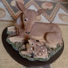 Vintage Doe and Fawn Figurines on Grass On Brown Base Form Base 9x6
