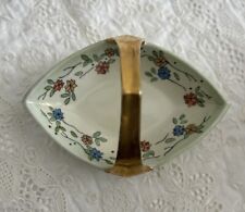 Vintage Hand Painted Floral Porcelain Basket Dish Green Signed P Guerin Limoges? picture