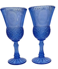 Vintage Fostoria Avon Cobalt Blue Glass Goblets George & Martha Washington 8