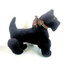 Vintage Scottish Terrier Scottie Black Plush Dog with Jointed Legs and Plaid Bow picture
