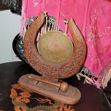 Vintage Table Gong Wood Base Brass Boho Taj Mahal India Orientalism Bohochic  picture