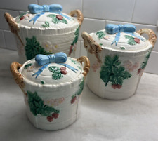 Haldon Canister Set Blue Ribbon and Bow Basketweave Three (3) picture