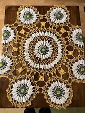Large Handmade Crochet Table Doily Yellow, Green, & White picture