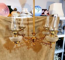 Antique 1880s Holmes, Booth & Hayden Hanging Library 4 Arms Oil Lamp Chandelier picture