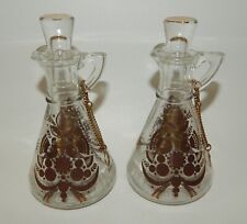 Pair 1960s Hazel Atlas Glass Georges Briard Sonata Oil & Vinegar Cruets w Chains picture