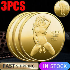 3Pcs Heads I Get Tail -Tails I Get Head Sexy Girl Flipping Coins Gold With Case picture