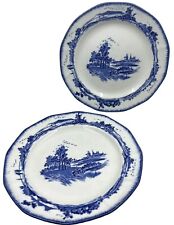 2 Antique Royal Doulton Salad Plates Norfolk Blue & White Windmill Pattern 7.5” picture