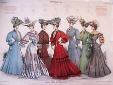 Vintage 1904 Page From Fashion Magazine w/ Gorgeous Dresses & Hats * picture