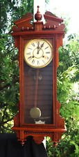 Antique 1891 Waterbury ETON Regulator Wall Clock - SEE VIDEO - WORKS - ORIGINAL picture