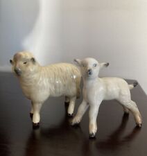 2 Vintage Beswick Lamb & Ewe Sheep Porcelain Figurines England - Farm Animal picture