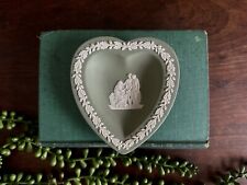 Vintage Wedgwood Jasperware Celedon Sage Heart Shaped Trinket Jewelry Dish Mint picture