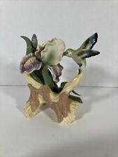 COLLECTIBLE PORCELAIN HUMMINGBIRD FIGURINE WITH IRIS BEAUTIFUL DETAILED WORK picture
