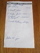 John K. Burch USED Memo Sheet 1980s Vintage Order Note Small Paper picture
