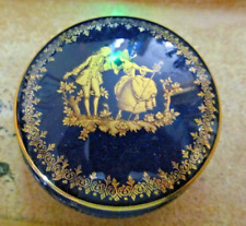 Limoges France TRINKET Jewelry Box Cobalt/Gold Trim Colonial/Courting Couple picture