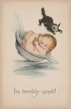 I'm Terribly Upset Cute Baby And Cart Bath Comic Divided Back Vintage Post Card picture