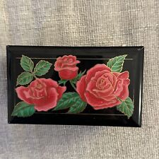 VINTAGE YAMANAKA JAPAN LACQUERED MUSIC BOX/JEWELLERY BOX. ROSES. LAURA'S THEME picture
