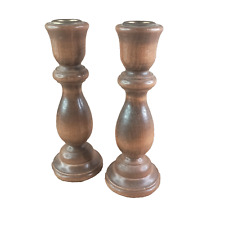 Pair of Vintage Hand Turned Wooden Candlesticks Taper 7
