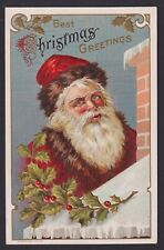c 1910 Postcard Christmas Greetings World Santa On Roof, Publisher H. Wessler picture