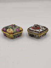 Vintage Antique French Small Round Oval Trinket Jewelry Pill Box - Set of 2 picture