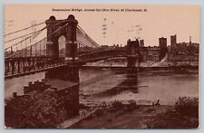 Suspension Bridge Across Ohio River at Cincinnati OH 1911 Cincy Skyline picture