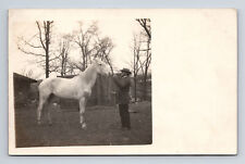 RPPC Man With White Horse Real Photo Postcard picture