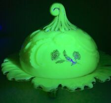 Antique 1898 Northwood Louis XV Custard Glass Butter Dish. Glows. picture