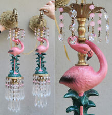 2 Sconce Tropical Pink FLAMINGO Brass vintage lamp Porcelain crystal prism beads picture