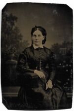 Tintype Photo Beautiful Lady Seated on Posing Chai - Painted Backdrop Scene picture