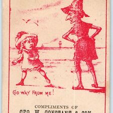 c1880s Creepy Witch Scares Little Girl Humor Trade Card Huge Hook Nose Woman C27 picture