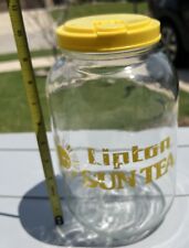 Vintage Lipton Sun Tea Jug Glass 1 Gallon Jar 70s 80s Retro Summer Yellow Lid picture