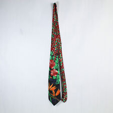 FlorRence & K Inc Men's Neck Tie Hawaii Blossoms Aloha Black Red Green Floral picture