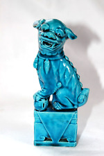 Vintage Chinese Blue Turquoise Glazed Porcelain Foo Dog Lion Statue 6.25