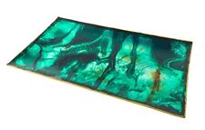 Vintage Retro Mexican Folk Art Green Foil Glass Wall Hanging Tray picture