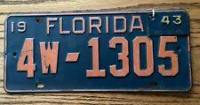 1942 Florida PINELLAS COUNTY License Plate #4W-1305 With 1943 Tab #4D 8840 picture