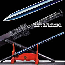 Black Dragon Chinese Han Dynasty Jian汉剑 Blue 1095 Steel Double Edge Sword Ebony picture