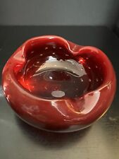 Handblown Art Glass Bowl Ashtray w/ Controlled Bubbles Red cigar cigarette picture