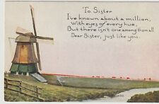 TO SISTER POSTCARD Tribute, Windmill, Vintage picture