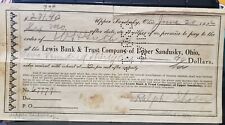1922 Promissory Note Lewis Bank & Trust Company Of Upper Sandusky, Ohio Marion. picture