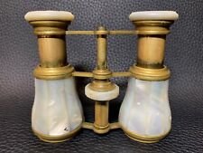 Antique Old French Opulent Mother of Pearl Tile & Brass Opera Glasses Binoculars picture