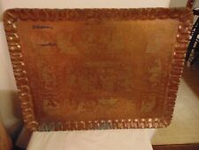 Vintage Etched Copper Egyptian Tray Rectangular Pyramids Birds Snakes Camels 23