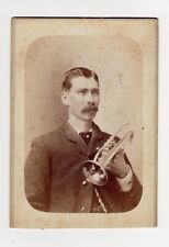 Man Holding Cornet Trumpet Cabinet Card by Biddle Xenia Ohio c1890 picture