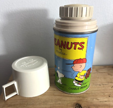 Peanuts Cartoon Metal 8oz Thermos VTG w/ Lid Charlie Brown Snoopy picture