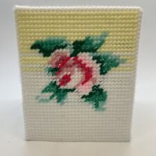 Vtg Rose Tissue Holder Plastic Canvas Needlepoint cross stitch kleenex Square picture