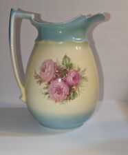 Antique Bristol Semi Porcelain P&Co. LTD Large Blue Yellow Floral Water Pitcher picture