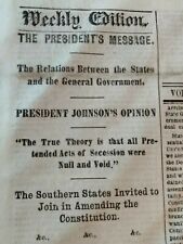 Civil War Newspapers- JOHNSON'S 1ST STATE OF THE UNION, GRANTS OFFICIAL ACCOUNT picture