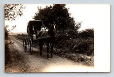 RPPC Man Suit Derby Hat Fancy Horse Drawn Buggy Carriage Real Photo Postcard picture