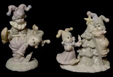 Vintage Jester Clown Figurines SET OF 2 Playing Tricks Riding Sleds picture
