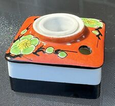 Antique French Hand Painted porcelain Inkwell artist signed multi color floral picture