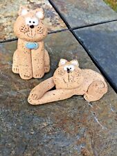 Vintage HANDMADE & SIGNED Whimsiclay Whimsical CATS Lying & Sitting ▬ SET ❤️m17 picture